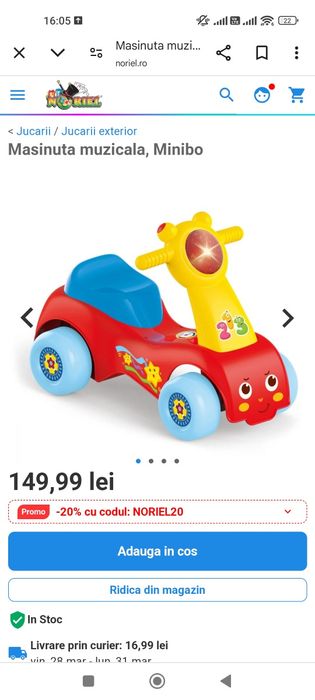 Mașinuța muzicală fără pedale bebelusi Noriel