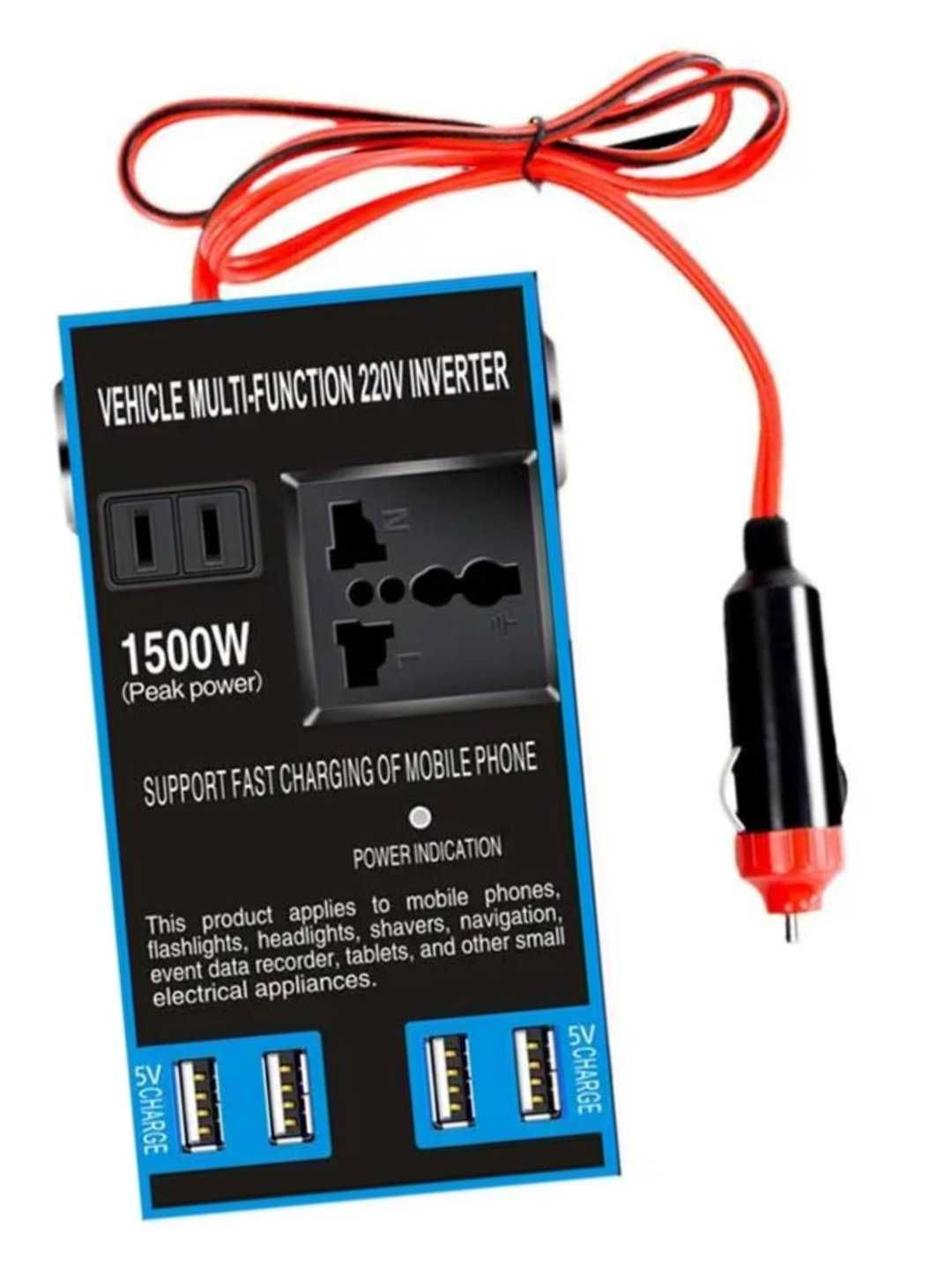 Автомобильный инвертор, преобразователь, с розеткой и USB-портами