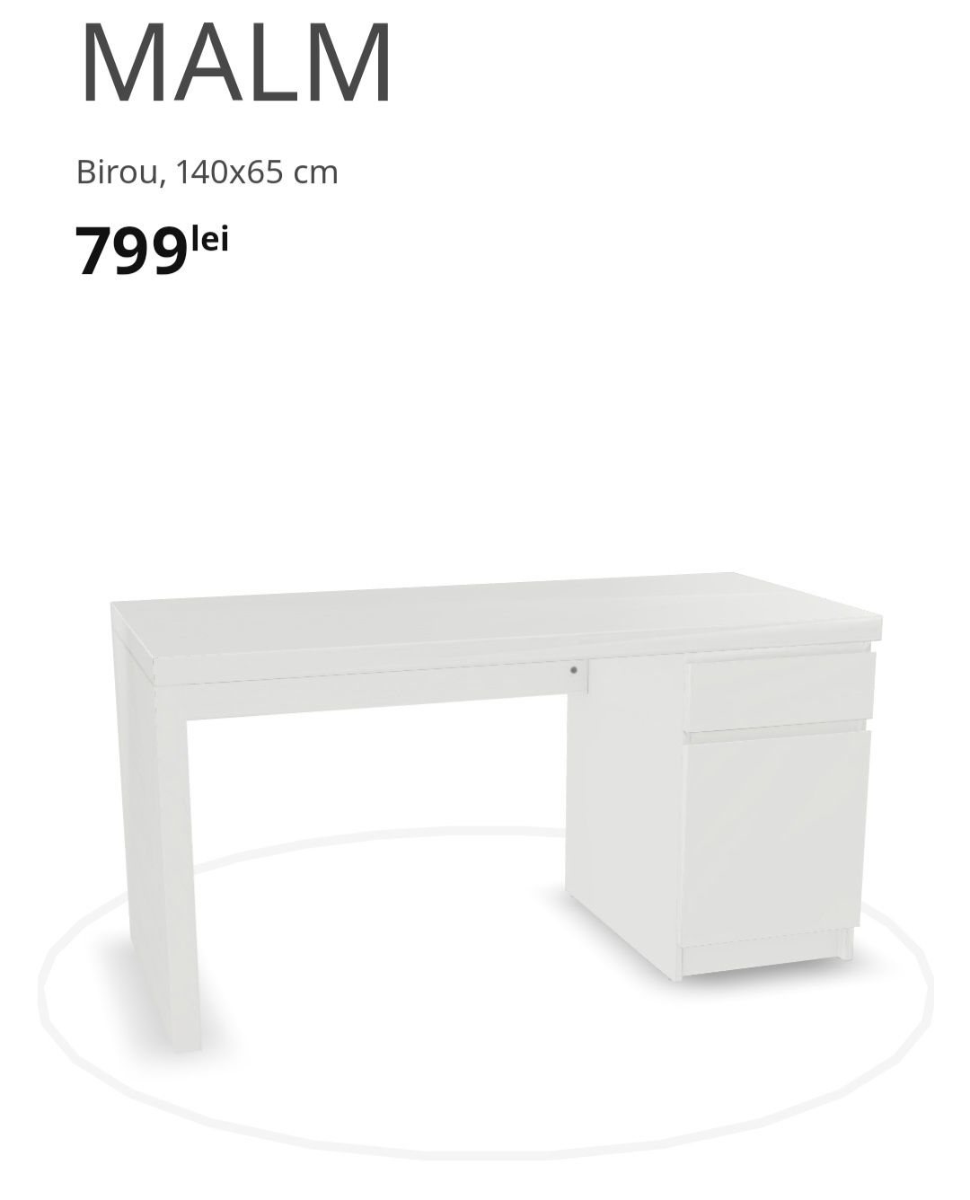 Birou Ikea alb MALM 140x65 cm