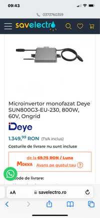 Invertor  Deye panou solar 800W monofazat Deye 60V