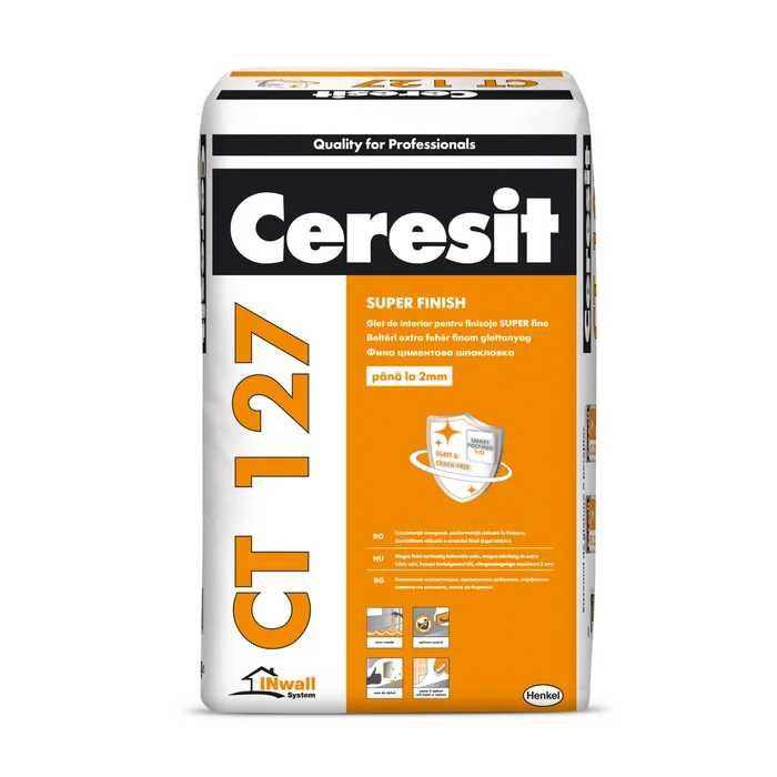 Glet pentru finisaje fine,pe baza de ciment,Ceresit CT 127, 20 kg