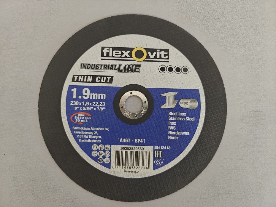 Disc taiere inox 230 mm premium  1.9 mm FLEXOVIT industrial fier metal