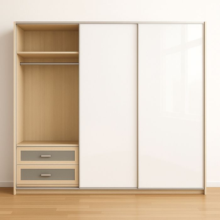Dressing/Dulap 300/240/65 cm 3 usi culisante sticla alba