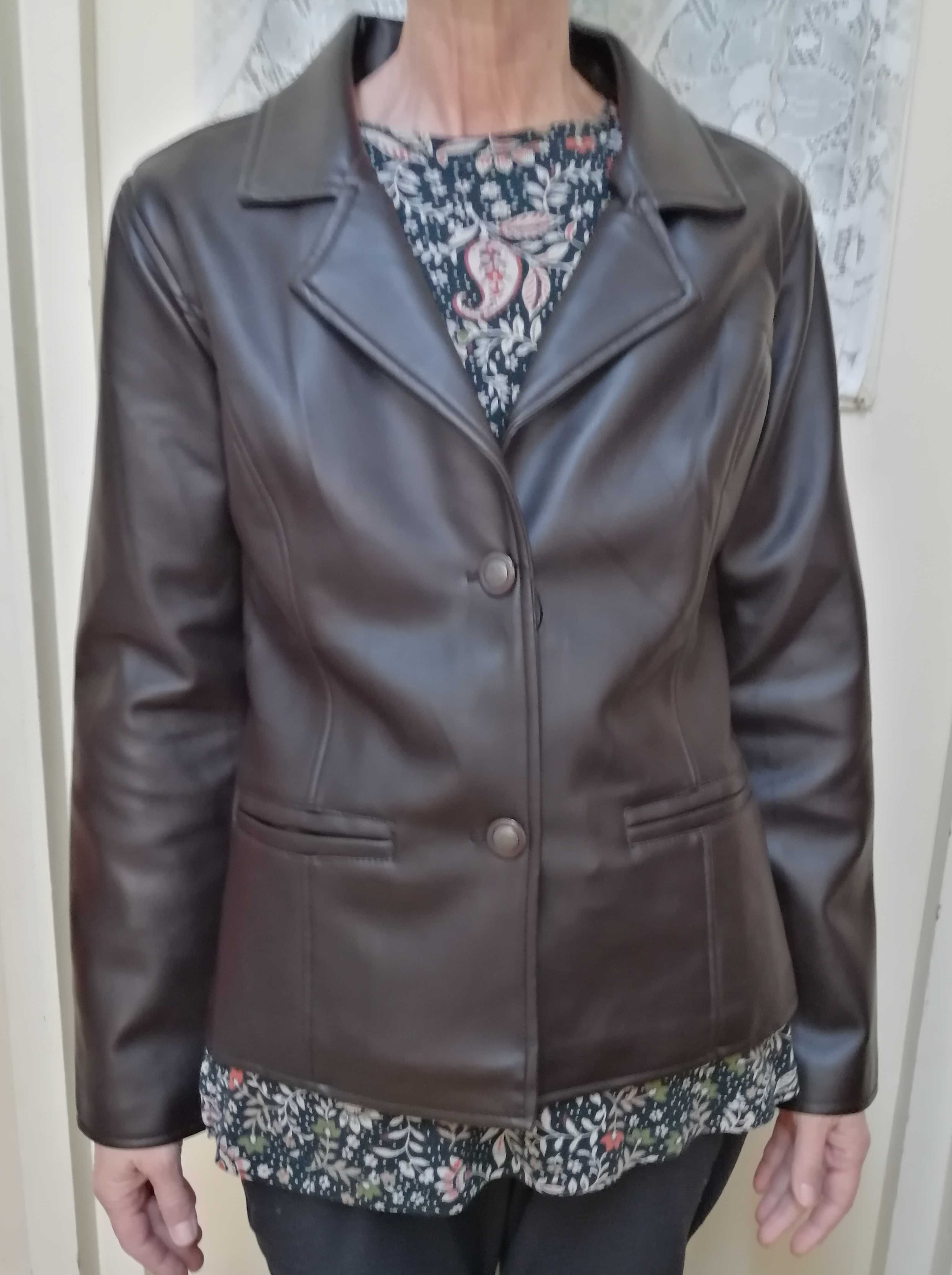 Redus 500RON.Sacou dama piele ecologica EMPORIO ARMANI, maro,marimea S