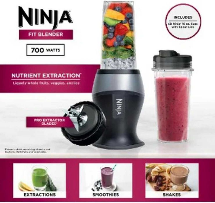 Персонален блендер Ninja Fit, 700W, 2 чаши от 16 унции,уред за смутита