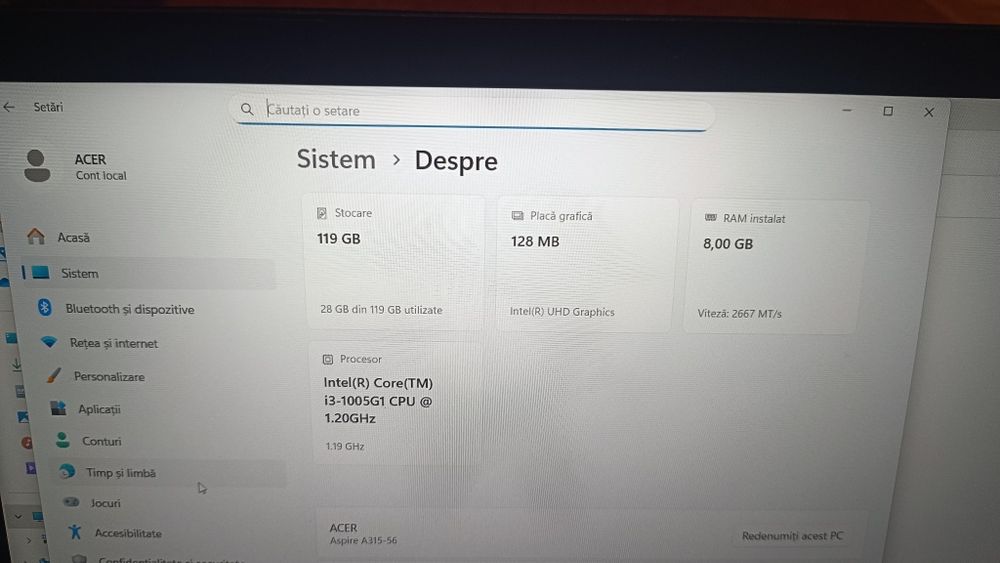 Laptop Acer Aspire 3  cu i3 1005g1,