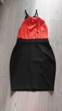 Rochie orange  cu negru,  de ocazie