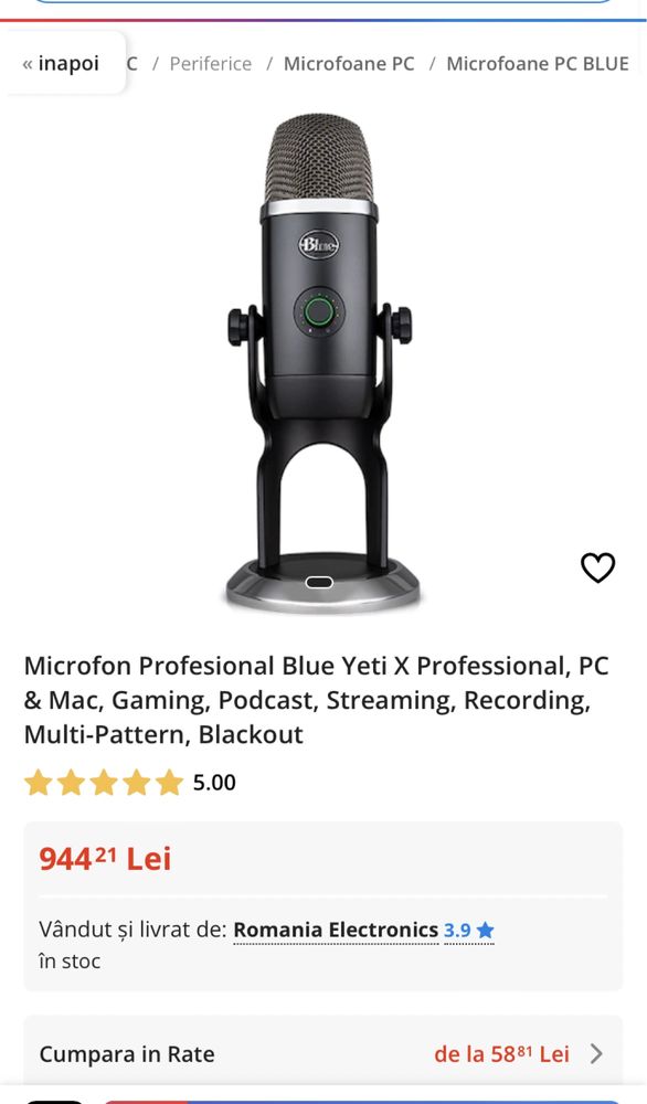 Microfon Blue Yeti X. USBPodcast, streaming, sigilat, transport inclus