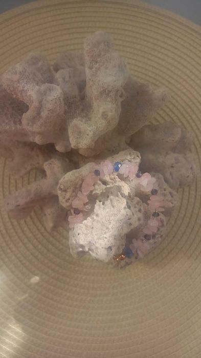 Bratara din Cristale semipretioase de Cuart roz, lucrata manual