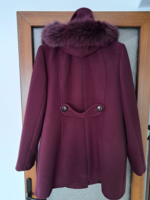 Haina de dama din lână cu guler din blană de vulpe