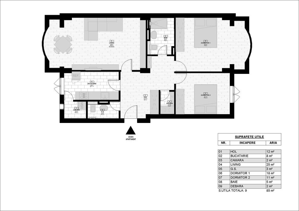 Ap.3 camere decomandat, renovat complet – centru Tg. Mureș, lângă ANAF