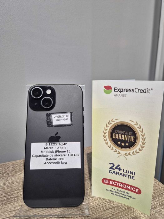 (AG42) Apple iPhone 15 128GB b12227 - Garantie 2 ani!