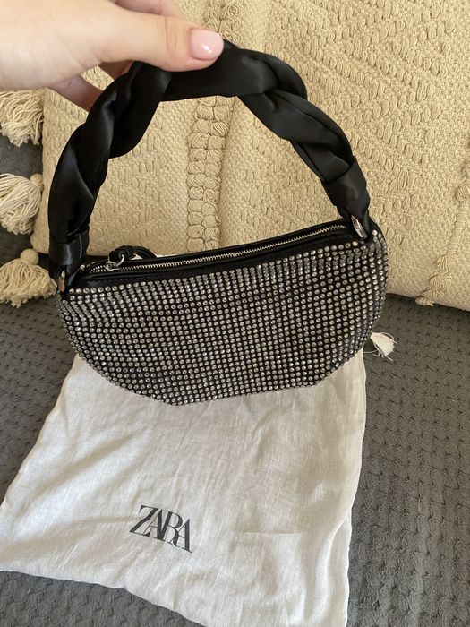 Черна чанта с камъчета Зара-Zara
