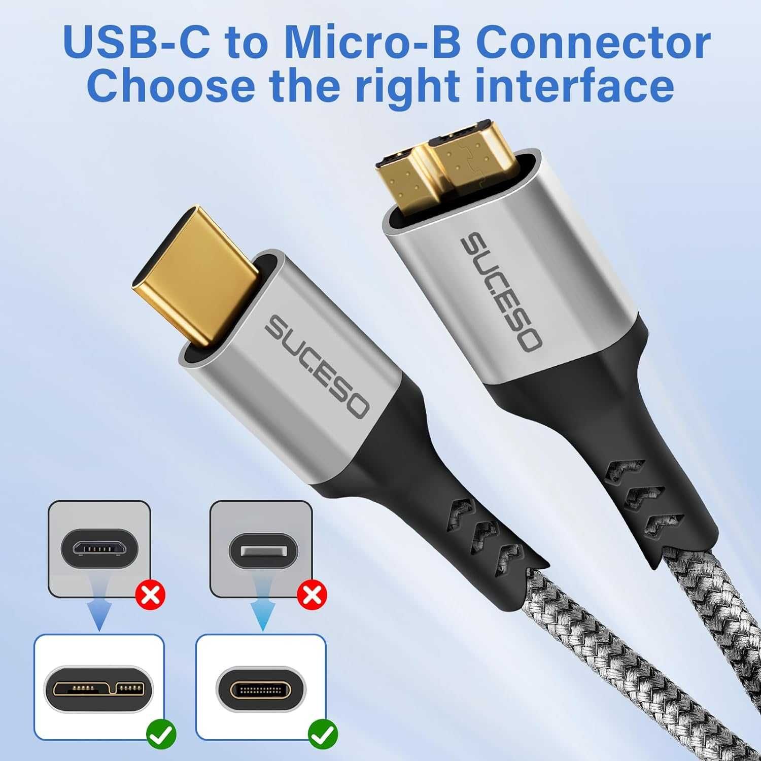 Cablu SUCESO USB C la Micro B Cablu USB C Galaxy Note 3 M3 S9 S8-0.5M