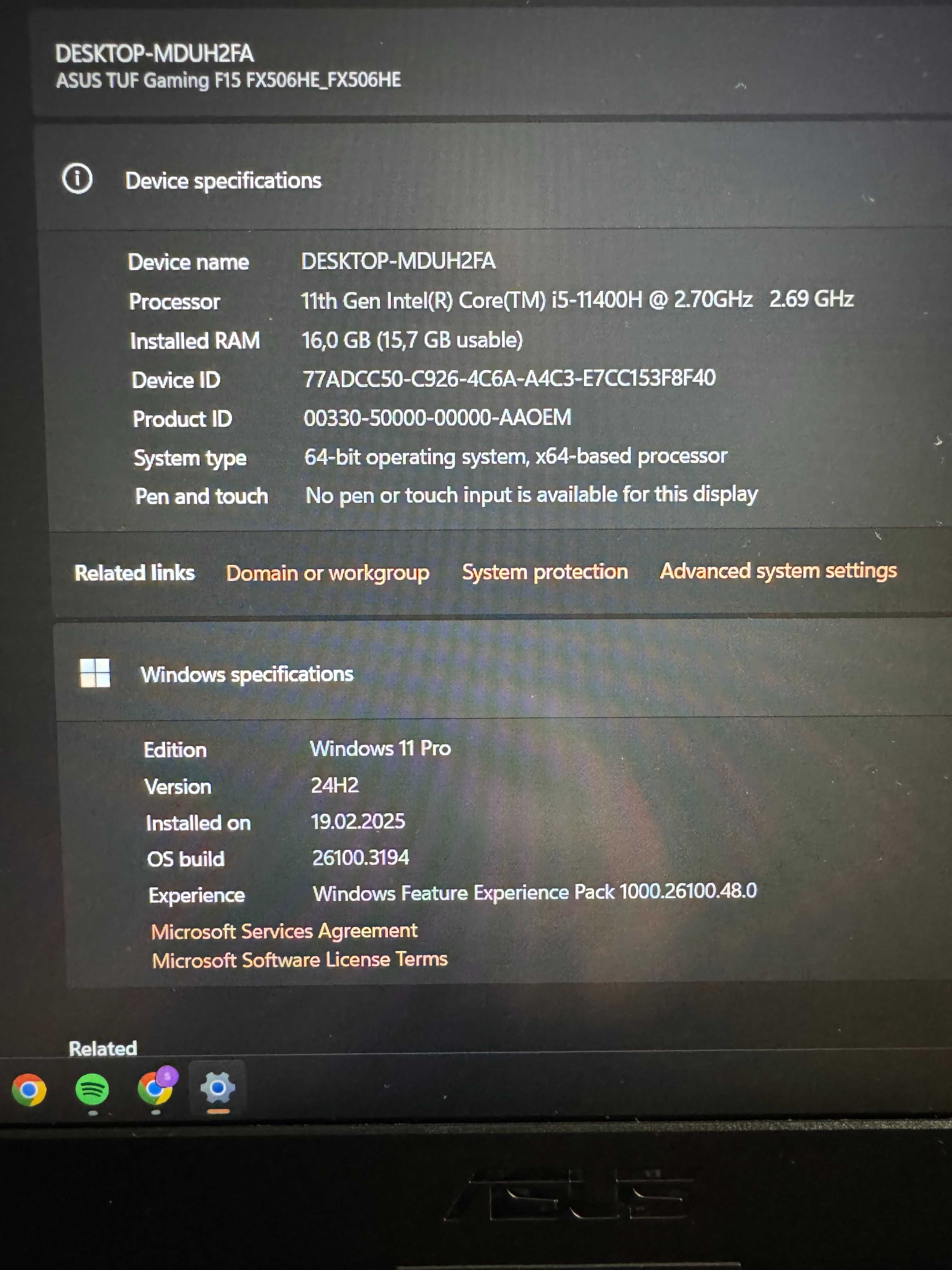 Vand Laptop Gaming Laptop ASUS TUF F15-FX506H, I5-11400H, RTX3050TI-4G