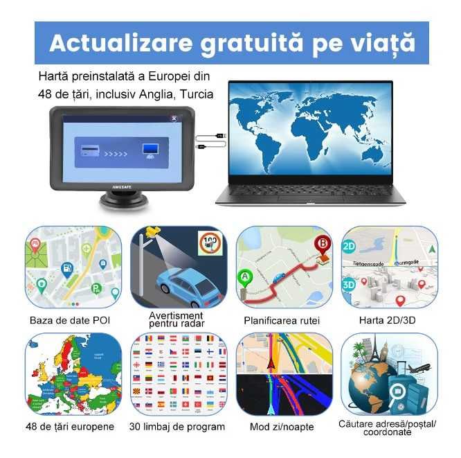 Navigatie GPS 7" Bluetooth Igo Primo Autoturism Camion Truck navigator