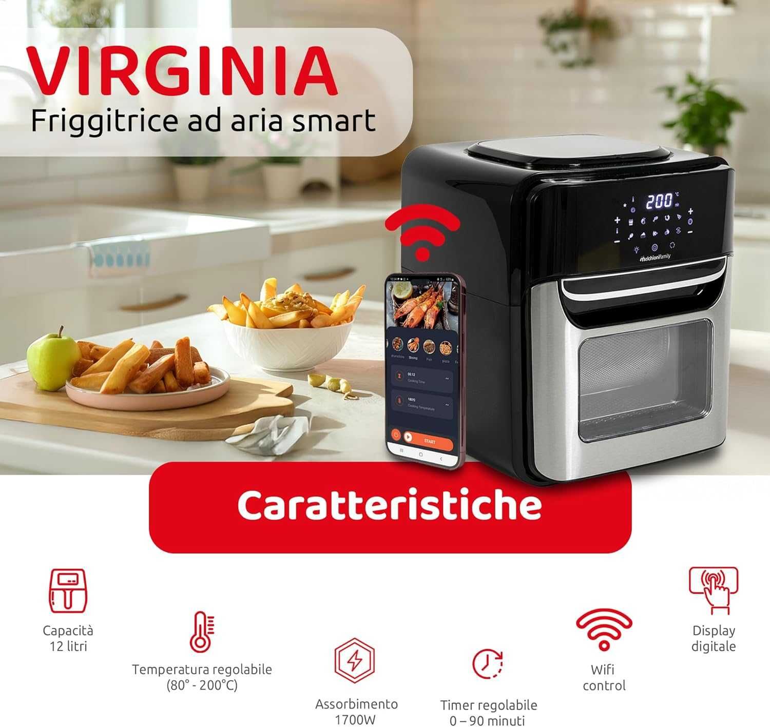 Уред за готвене с горещ въздух и фурна Melchioni Family Virginia 12L