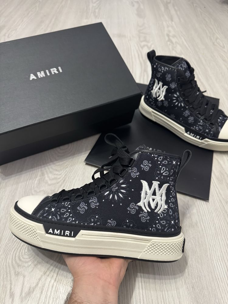 Adidasi Amiri High -Top Court Sneakers - Black/White Premium din Piele