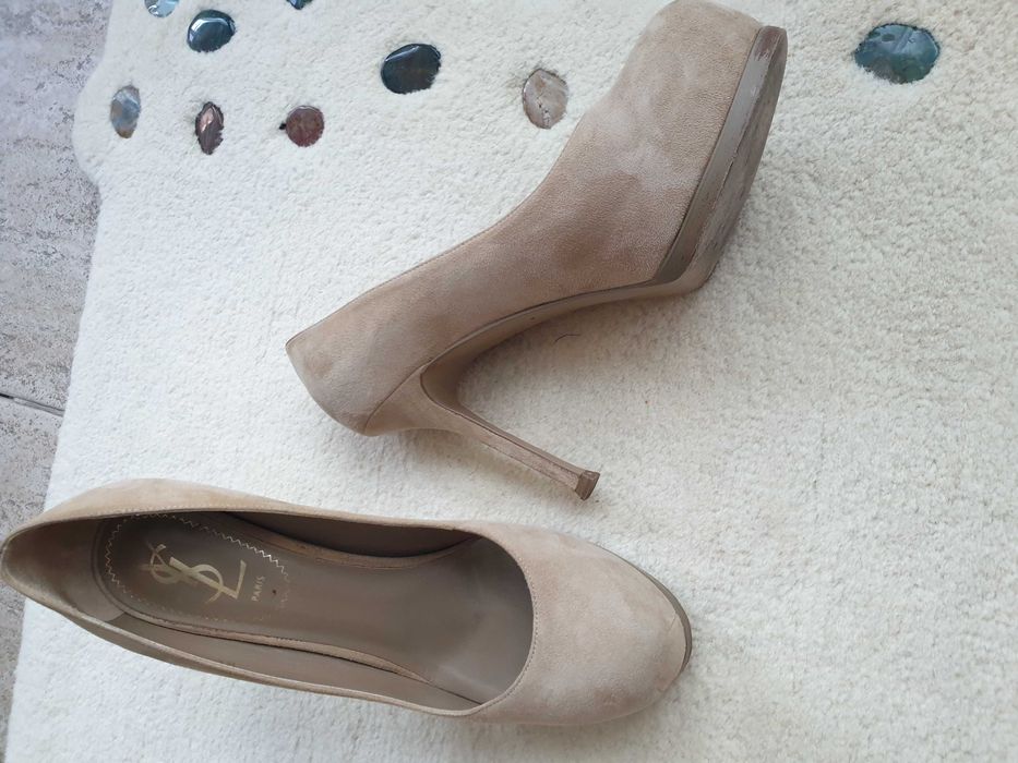 Pantofi YSL platformă ascunsă, bej, piele, întoarsă, stare foarte bună