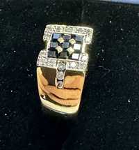 Inel aur 18k cu diamante și safire, certificat GIA