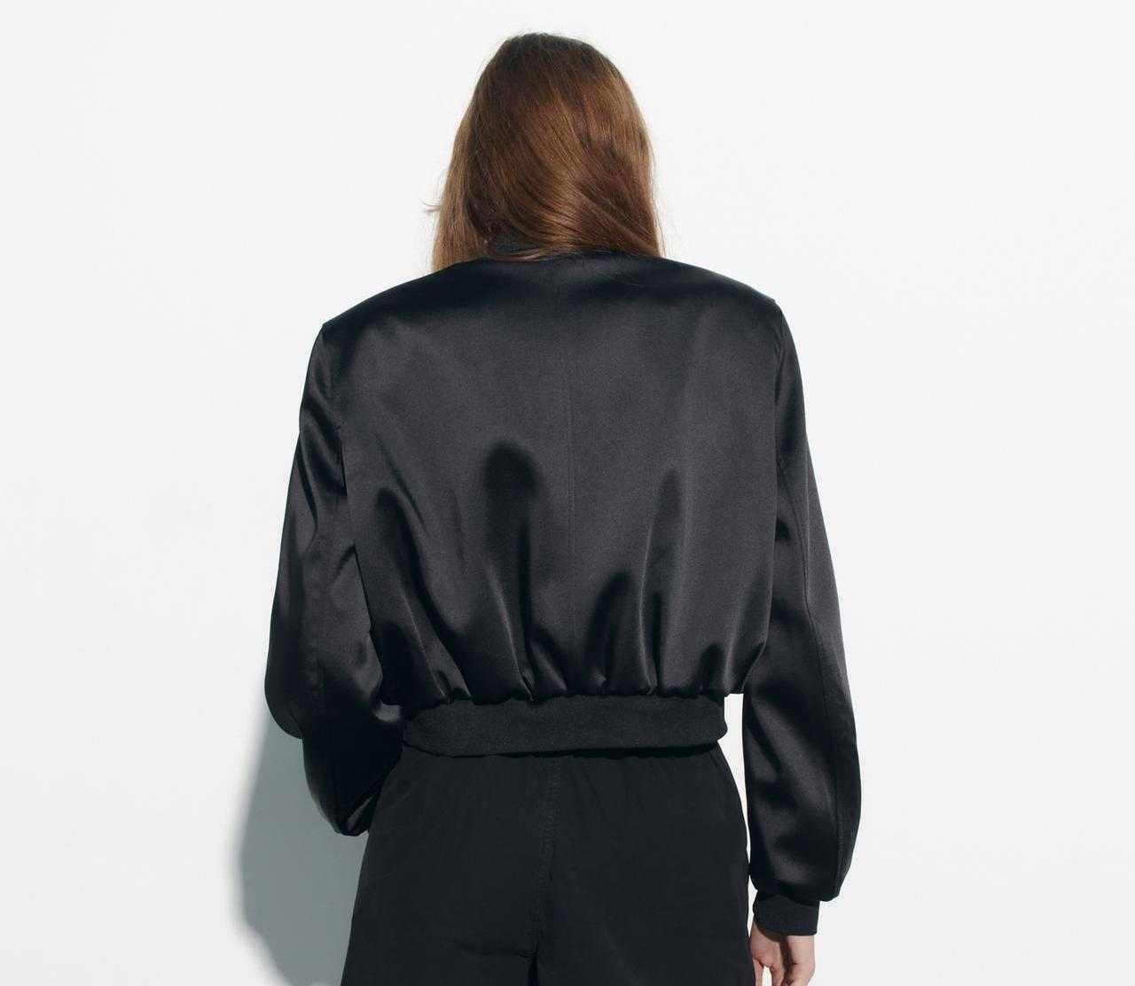 Новый сатиновый атласный бомбер куртка Zara чёрный р 44 - 46 Зара