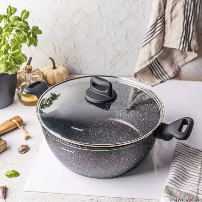Oala cu capac, aluminiu turnat, marmorata, neagra, 28cm, 5.71l,