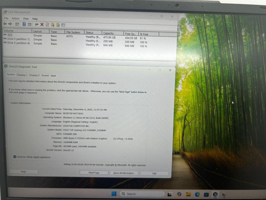 Laptop ASUS TUF FA506N Ryzen 5 7535HS RTX 2050 16GB RAM -D-