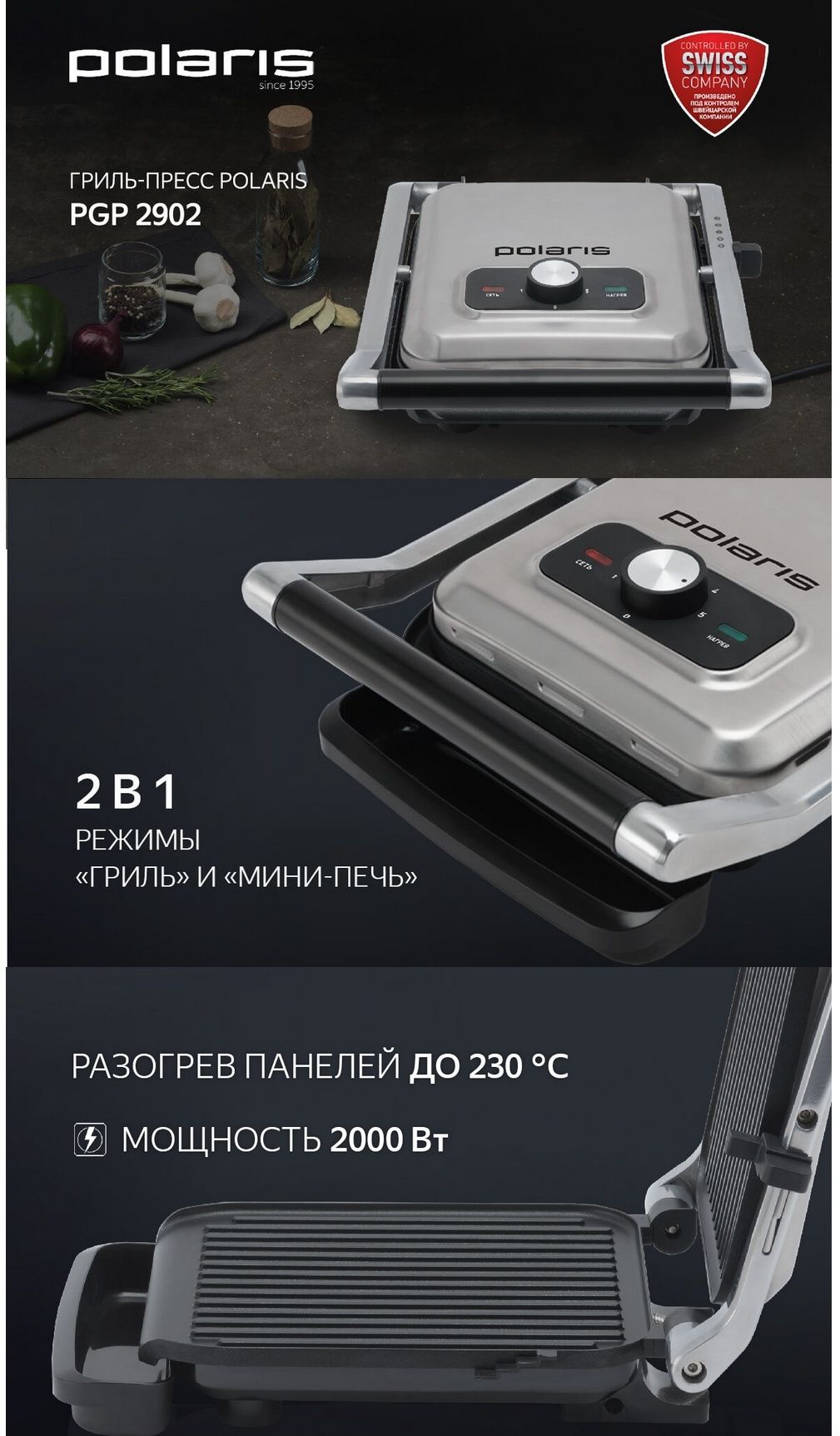 Новый электрогриль + минипечь Polaris 2902