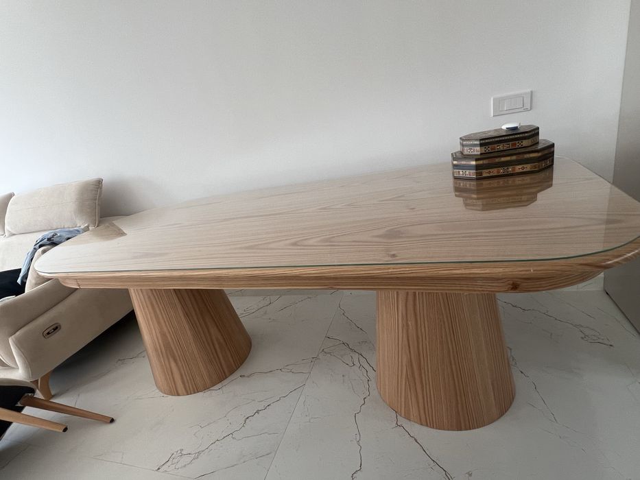 Set masa dining si cafea lemn masiv furnir de stejat