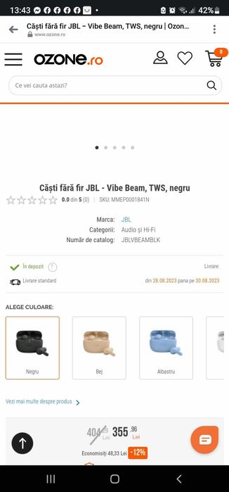 Căști fără fir JBL - Vibe Beam, TWS, negru