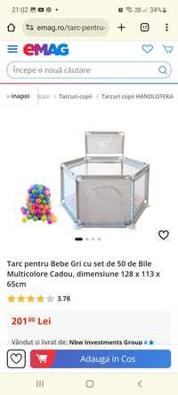 Tarc pentru Bebe Gri cu set de 50 de Bile Multicolore