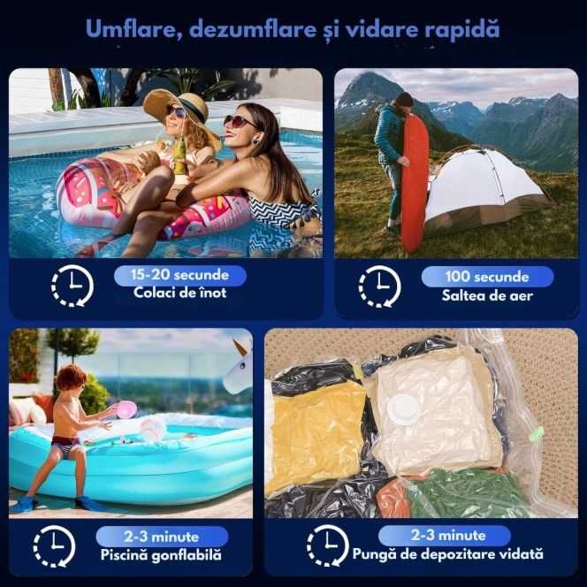 Pompa de aer electrica,3in1, umflare/dezumflare/vidare, Baterie1200mAh