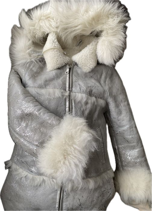 Дубленка для девочки , цвет серебро, 4-5 класс