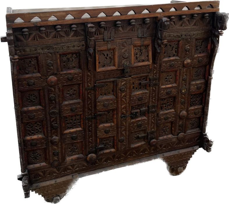 Dulap din lemn de tec sculptat, lada de zestre indiana