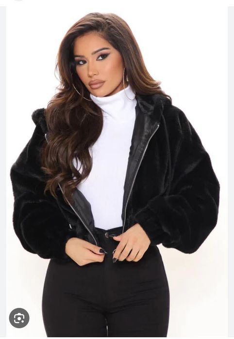 Пухено яке с косъм  Zara с качулка