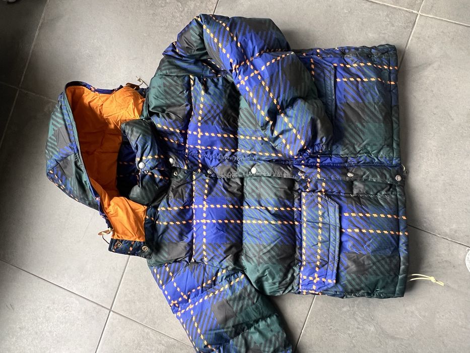 Мъжко яке пухенка North Face L синьо зелено каре