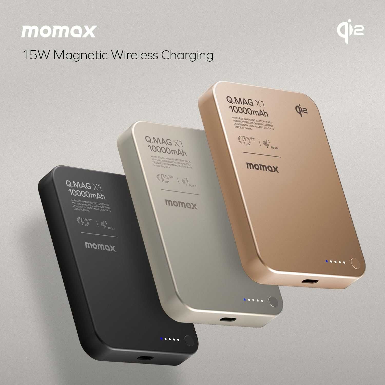 MOMAX Q.MAG Магнитна външна батерия, Qi2, ултратънка 10000mAh, 15W