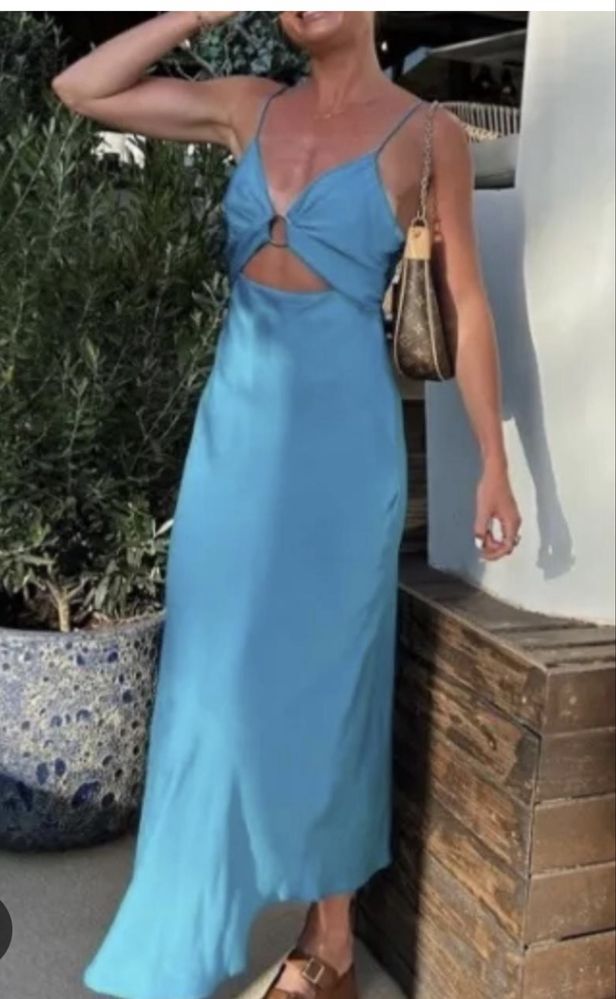 Rochie noua, Zara , midi, de vara, turcoaz , XS