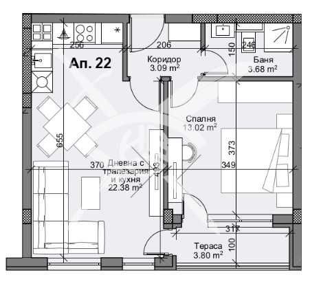 Двустаен апартамент в Кършияка 55-2518