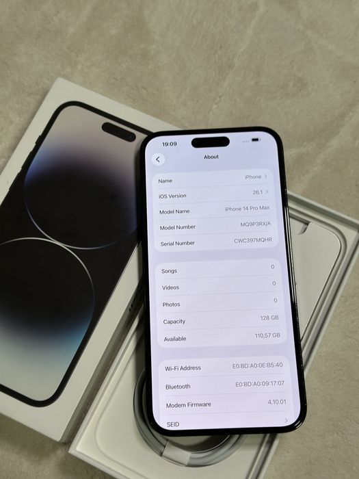 iPhone 14 Pro Max Space Black 91% full box + cablu original sigilat