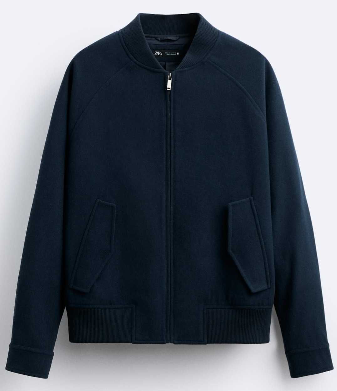 Куртка-бомбер из  шерсти, бренд Zara, М и L размер, темно-синий