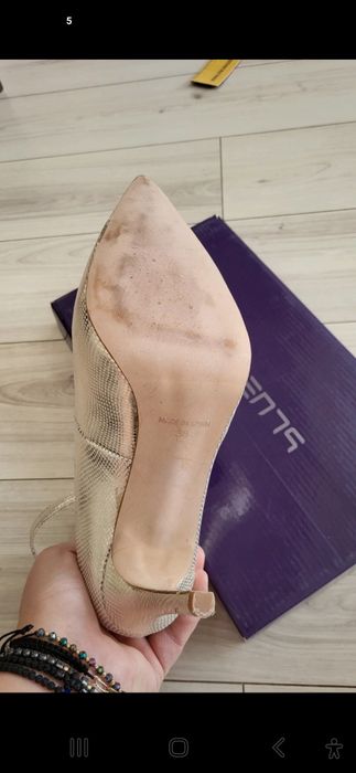 Pantofi noi, piele naturala, aurii