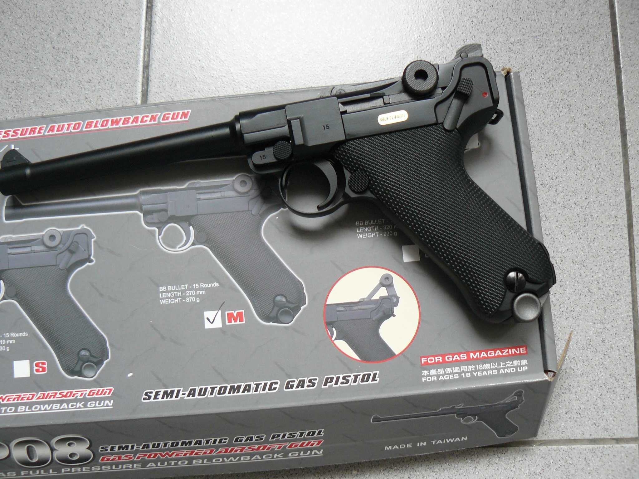 Pistol Airsoft P08 Luger WE Green Gas Full Metal BlowBack Nou In Cutie