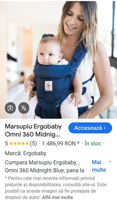 Marsupiu Ergobaby, port-baby ergonomic, ham unisex, de la 3,2 - 20 kg.