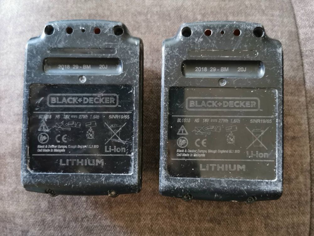 Продавам 2 броя батерии за винтоверт Black+Decker 18v, 1.5Ah.
