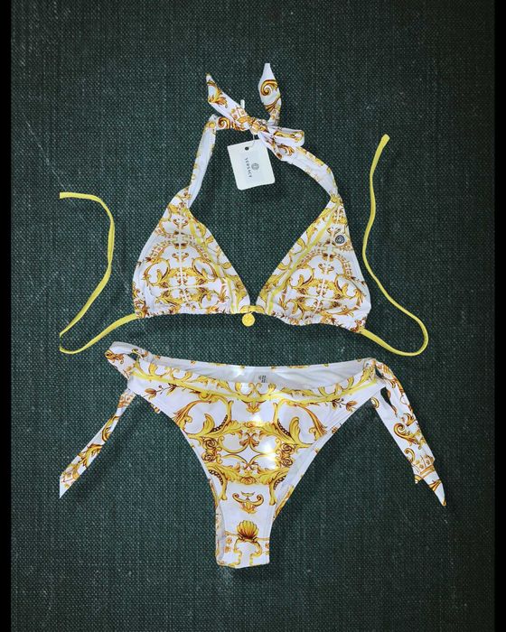версаче бански костюм комплект сет бикини топ части versace бял златен