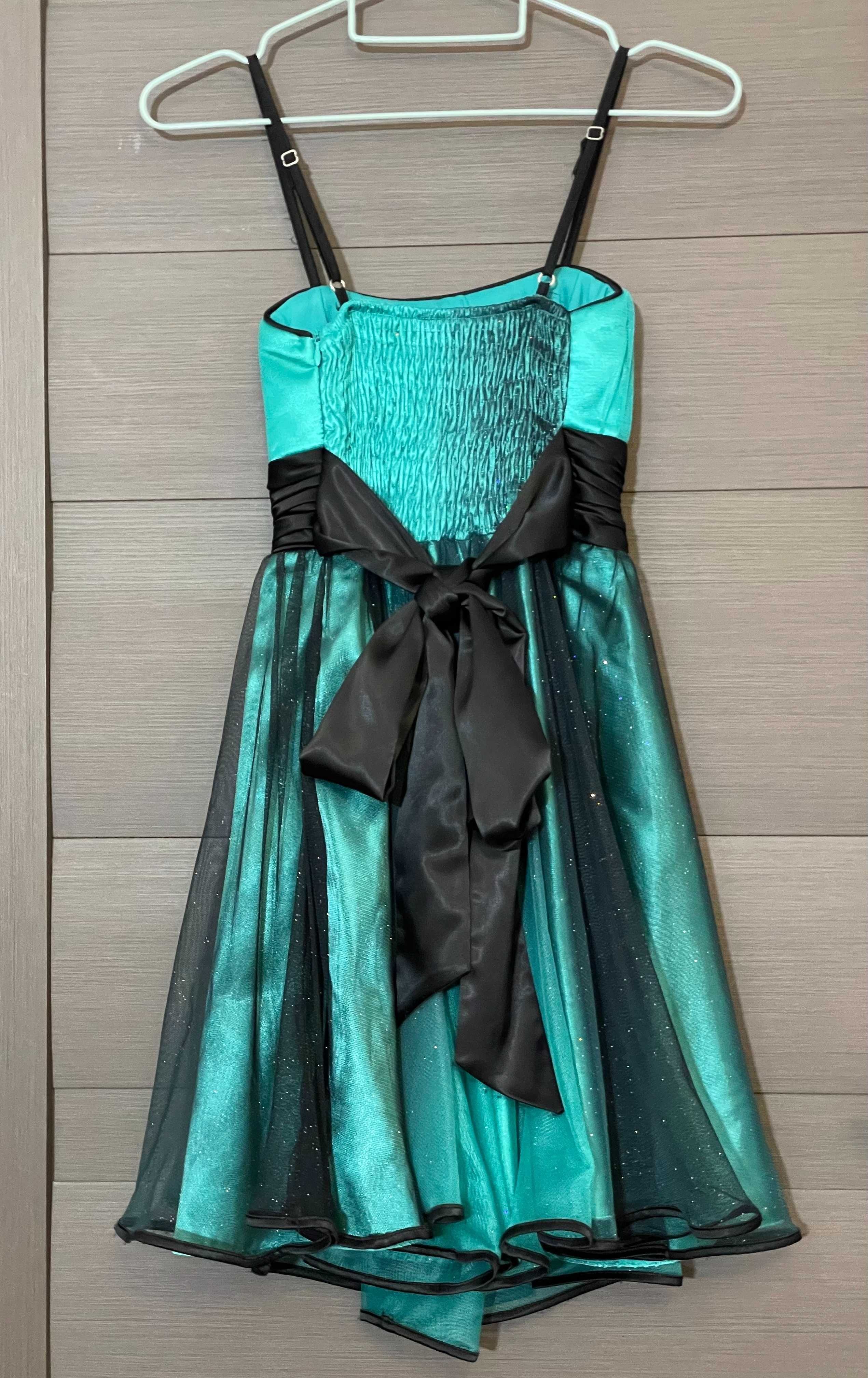 Rochie eleganta scurta de printesa turcoaz cu negru xxs/copii