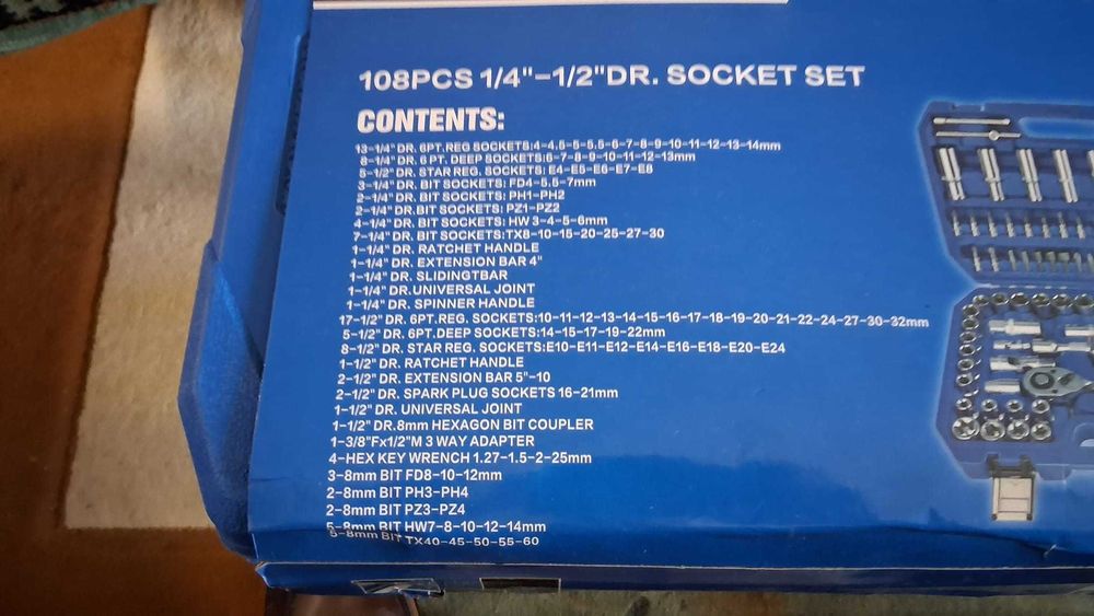 Trusa 108 piese cu chei tubulare, biti, clichet