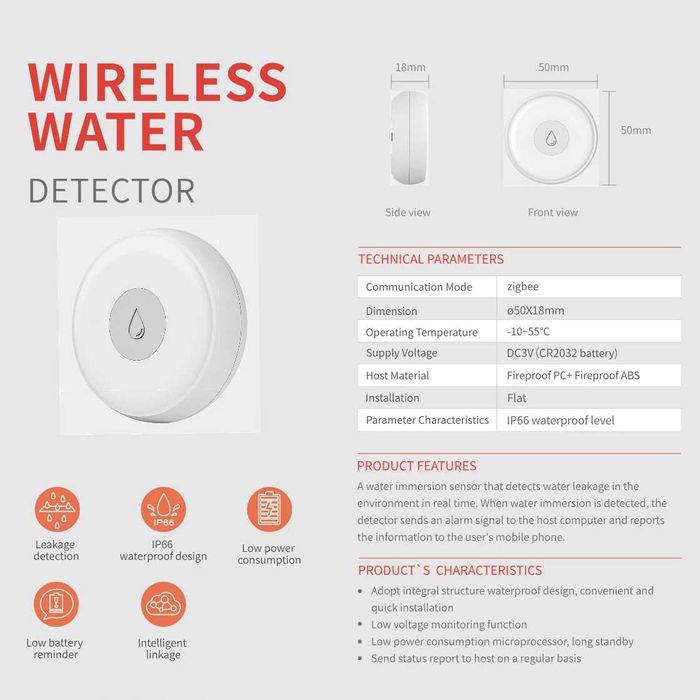 senzor smart apa wifi simplu /cu sonerie, wifi/zigbee, TUYA