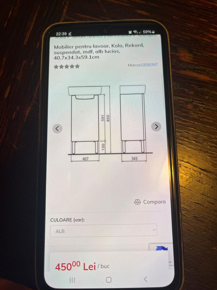 Bideu suspendat romstal . Mobila baie si lavoar